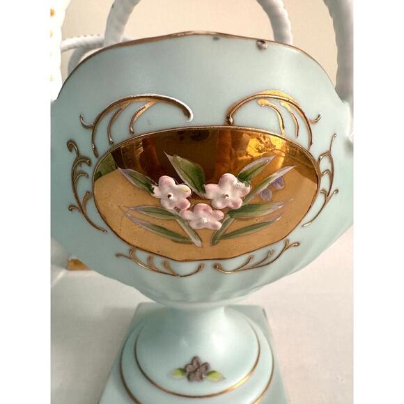 A Pair of Gold Plated Sea Green Porcelain Baskets, Trinket Dish, Decor Vintage - Picture 3 of 15